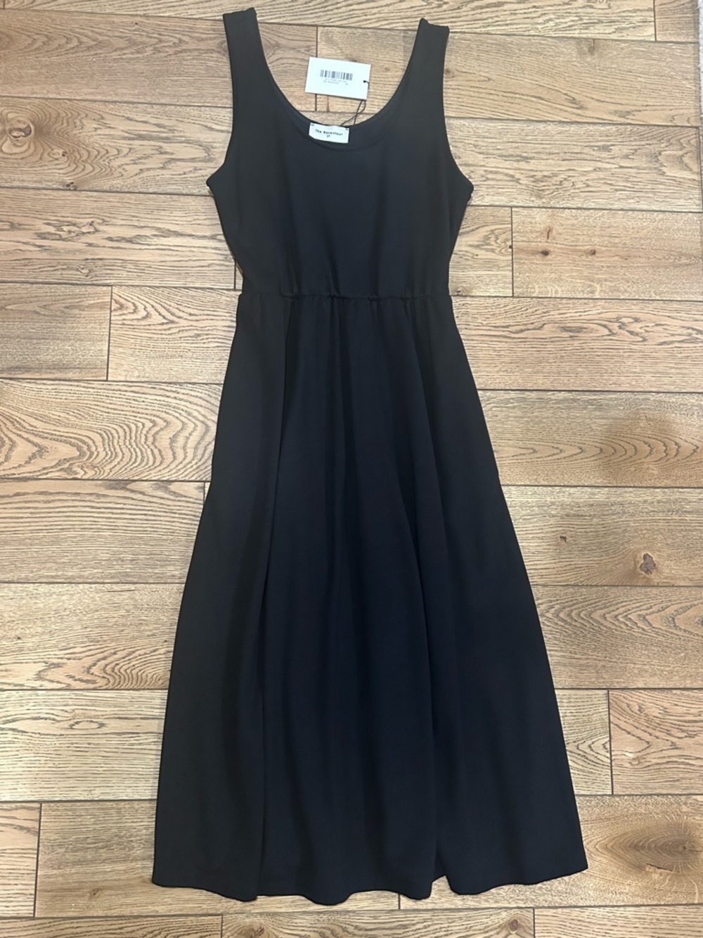 The Raconteur Jersey Knit Sleeveless Black Midi Dress with Pockets